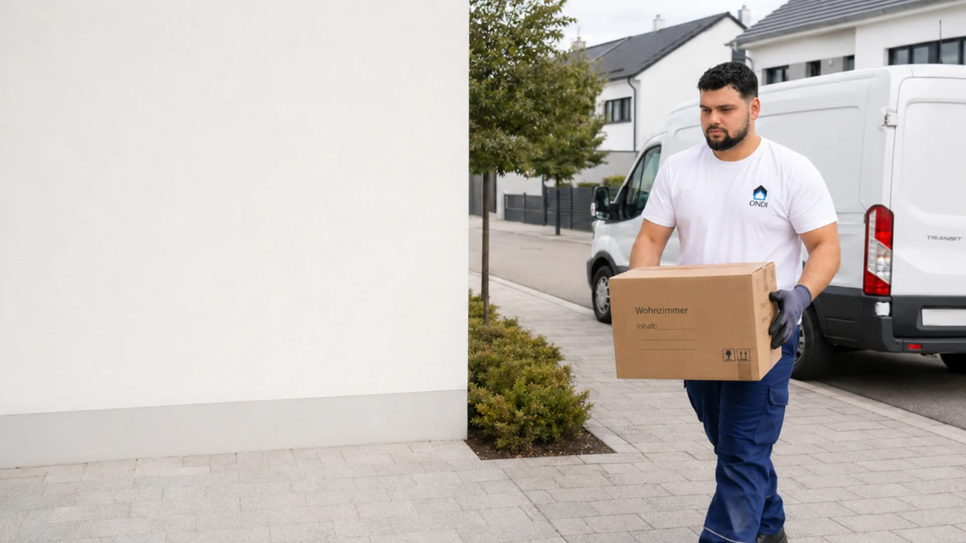 ONDI Mitarbeiter trägt Umzugskarton bei Privatumzug in Heilbronn